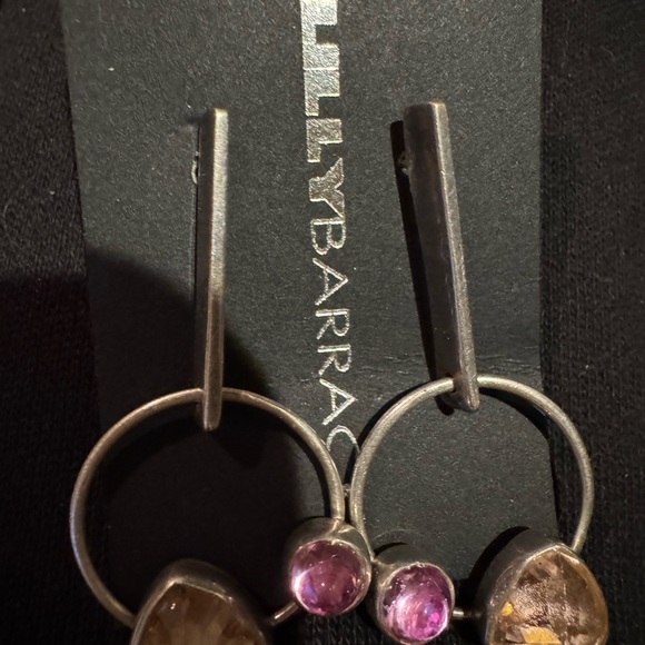 Lilly Barrack Sterling Silver and Pink lab grown sapphire Earrings - Picture 4 of 6